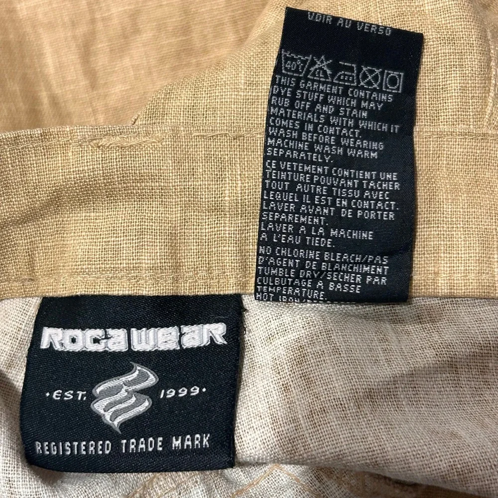 Rocawear Mens Tan Linen Blend Wide Leg Pants Y2K Baggy Khaki Trousers 36x36